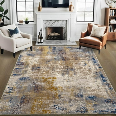 TWINNIS Abstract Area Rug Splatter Design Washable Area Rug for Living Room,4'X6',Beige