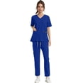 thumbnail image 6 of Fgvctg Scrubs for Women Plus Size Medical Scrub Sets Petite V-Neck Scrub Tops and Pants Scrubs Nursing Top Tall Scrubs Sets Blue L, 6 of 7
