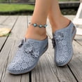 thumbnail image 3 of Rokment Flower Orthopedic Clogs Arch Support Wedge Mules for Women Boho Beach Comfortable Leather Closed Toe Air Cushion Walking Half Slippers Summer Casual Dress Slides Sandals Sky Blue Size 6.5, 3 of 7