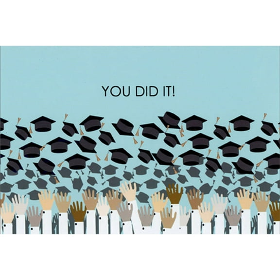 Pictura White Sleeved Arms Throwing Grad Caps Graduation Congratulations Card