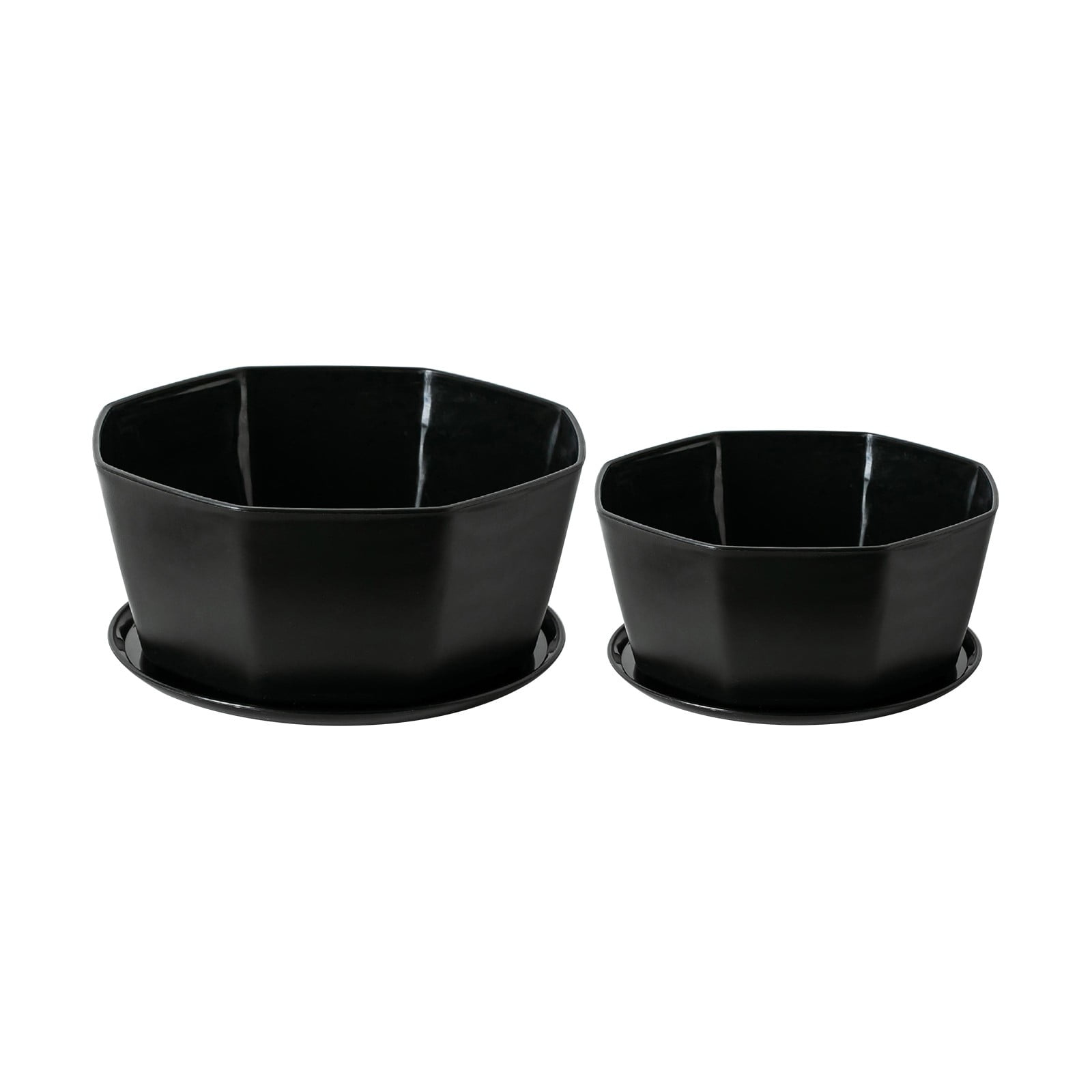 White Plastic Shallow Plant Pot, Octagon Bowl Planter Container with Pot Tray for Succulents, Cactus (White/1 Pcs) 5.91x2.56"