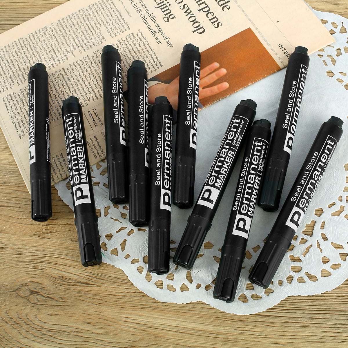 24 Tolsen Black Permanent Markers Quick Dry Non-Fading Waterproof Ink 2MM  Point