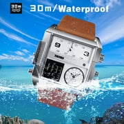 SKMEI Men's Waterproof Digital Watch, Square Large Face Analog Quartz Wrist Watch Sports Watch, with Multi-Time Zone Waterproof Stopwatch
