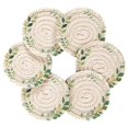 thumbnail image 7 of 6 Pcs Drink Coasters with Holder 3.94in Woven Coasters for Drinks Watercolor Green Leaves Wreath Coaster Set for Protection Table, 7 of 7