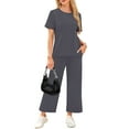 thumbnail image 6 of LISTHA Womens Two Piece Sets Summer Travel Short Sleeve Matching Sets Vacation Casual Outfits Wide Leg Crop Pants Lounge Sets Gray 2XL, 6 of 6
