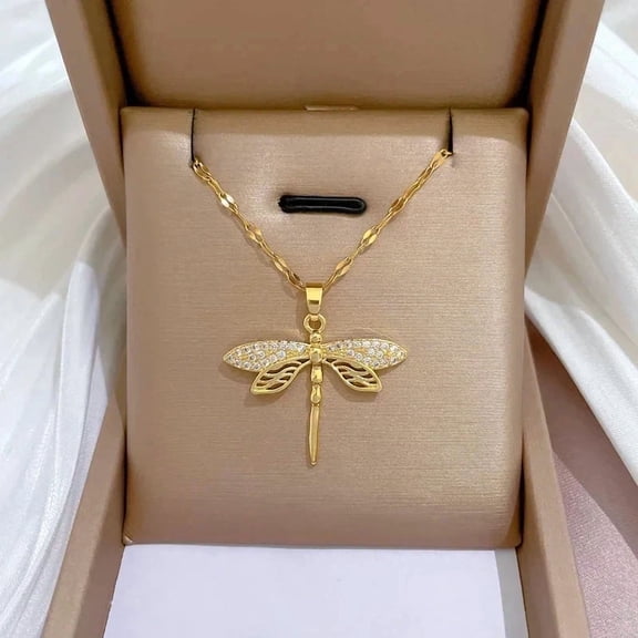 1 Ct Round Simulated Diamond Dragonfly Pendant Necklace 14k Yellow Gold Plated