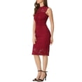 thumbnail image 4 of INSPIRE CHIC Women's Sleeveless Crew Neck Lace Floral Back Hollow Out Midi Dress M Wine, 4 of 6