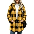 thumbnail image 4 of Brnmyaeo Womens Plaid Sherpa Jacket Casual Button Down Fuzzy Fleece Flannel Jacket with Pockets Oversized Long Hooded Warm Teddy Coat, 4 of 7