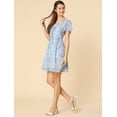 thumbnail image 4 of Vestido De Gasa Con Cuello En V Y Manga Con Volantes Florales Para Mujer Azul L, 4 of 6