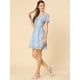 thumbnail image 4 of Vestido de Gasa con Cuello En V y Manga con Volantes Florales Allegra K Azul S, 4 of 6