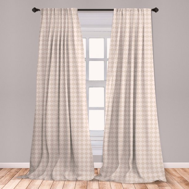 Shabby Flora Curtains 2 Panels Set Retro Geometric Checked Pattern Diagonal Rhombus Tile Pastel Colored Design Window Drapes For Living Room Bedroom Brown Cream By Ambesonne Walmart Com Walmart Com