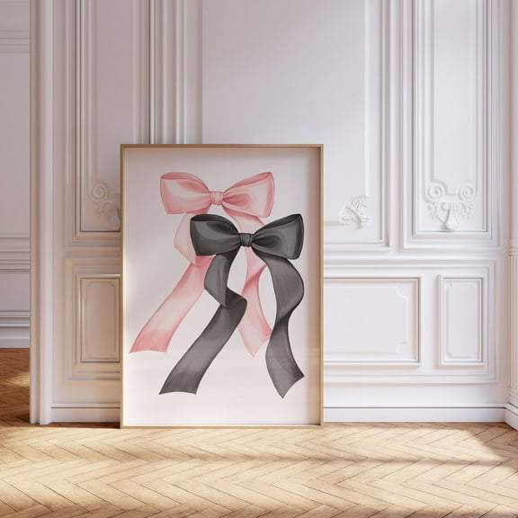 Pink And Black Bow, Coquette Room Decor, Balletcore Minimalist, Print Home Decor #535, Unframed Poster Size 8x12