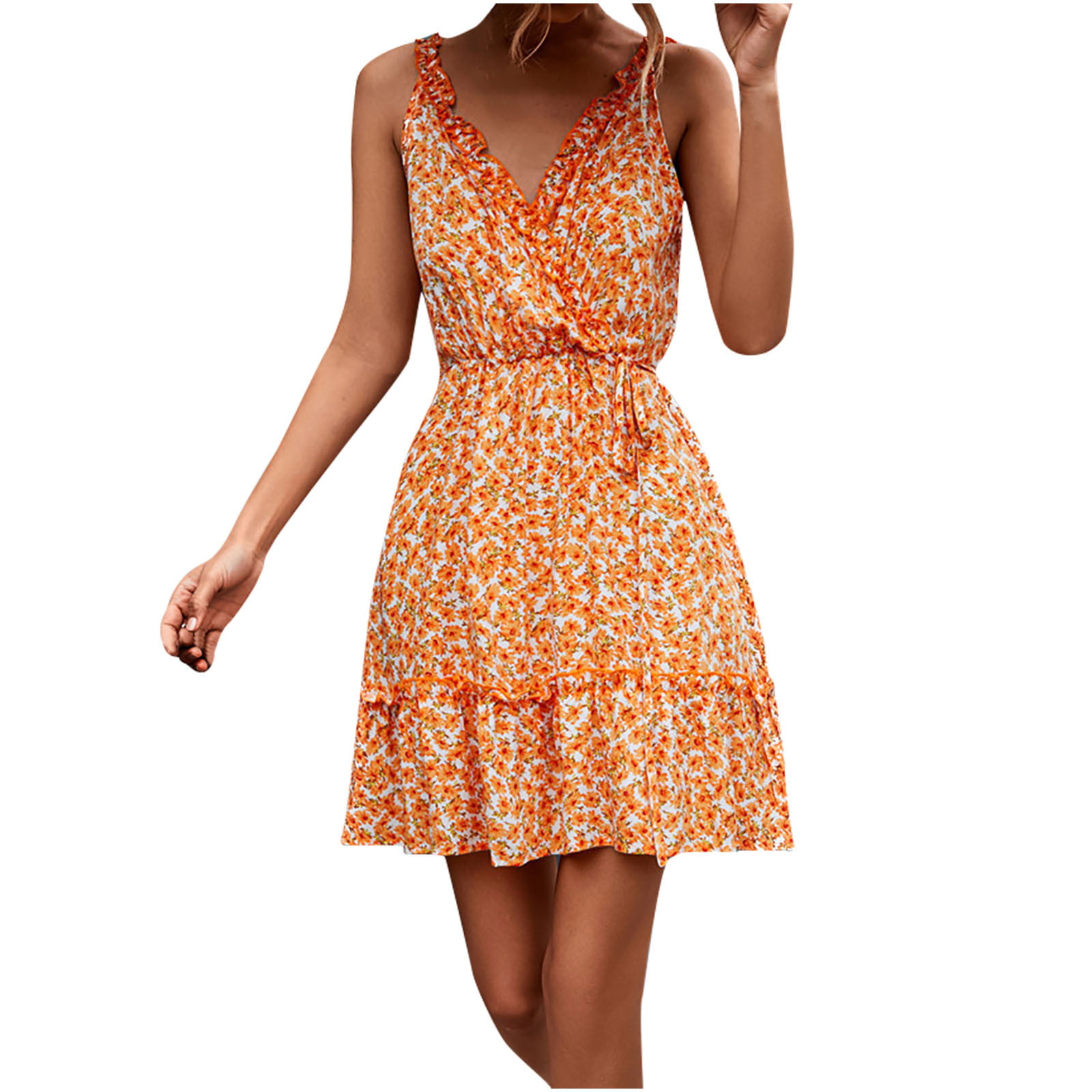 ❤️Women Floral Print Button Down Dress Ladies Summer Sleeveless V Neck Sundress