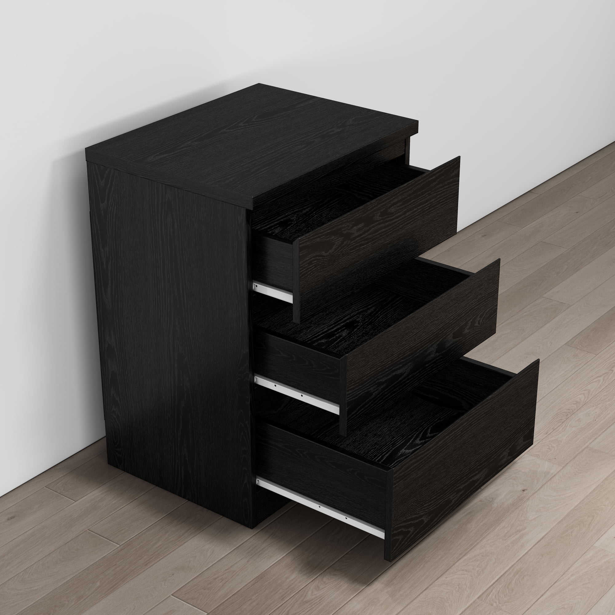 Leumius 19.7" Nightstand with 3 Drawers,Handle-Free Design,Thickened Top,Small Storage Cabinet for Bedroom/Living Room,Black