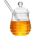 thumbnail image 1 of Tarro de miel con jarabe de cuchara de miel de borosilicato transparente para almacenar y dispensar miel y jarabe Juego de 2 JFHHH pequeña, 1 of 5