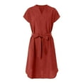 thumbnail image 5 of vigerkar Women's Summer Short Sleeve Midi Dress Casual V Neck Work Party A-Line Knee-Length Dresses with Belt Red, S, 5 of 6