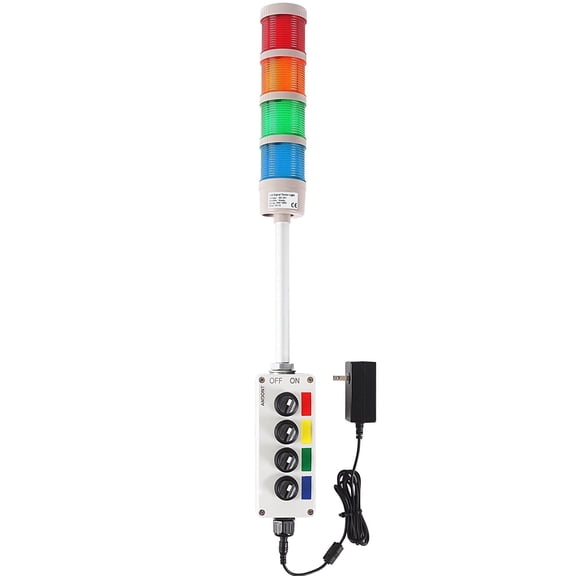 ANDONT 4 Stack Super Bright LED Andon Tower Lights with Buzzer, Off-ON or Flash, 6 ft Industrial Adapter, Plug Play Ready