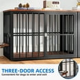 thumbnail image 3 of Dextrus 77.6" 4-in-1 Large Double Dog Crate Furniture,Heavy-Duty Brown Wooden Dog Kennel with 360° Swivel Bowls,Dog Crate Furniture TV Stand for 2 Medium/Large Dogs,Brown, 3 of 6
