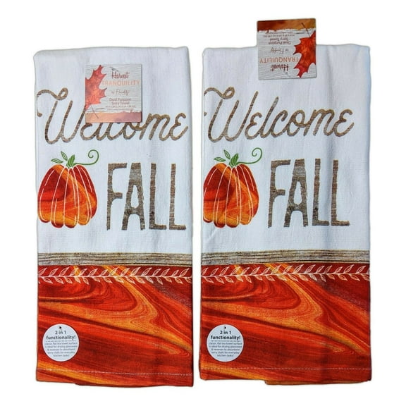 Set of 2 Harvest Tranquility WELCOME FALL Terry Kitchen Towels, Kay Dee Designs
