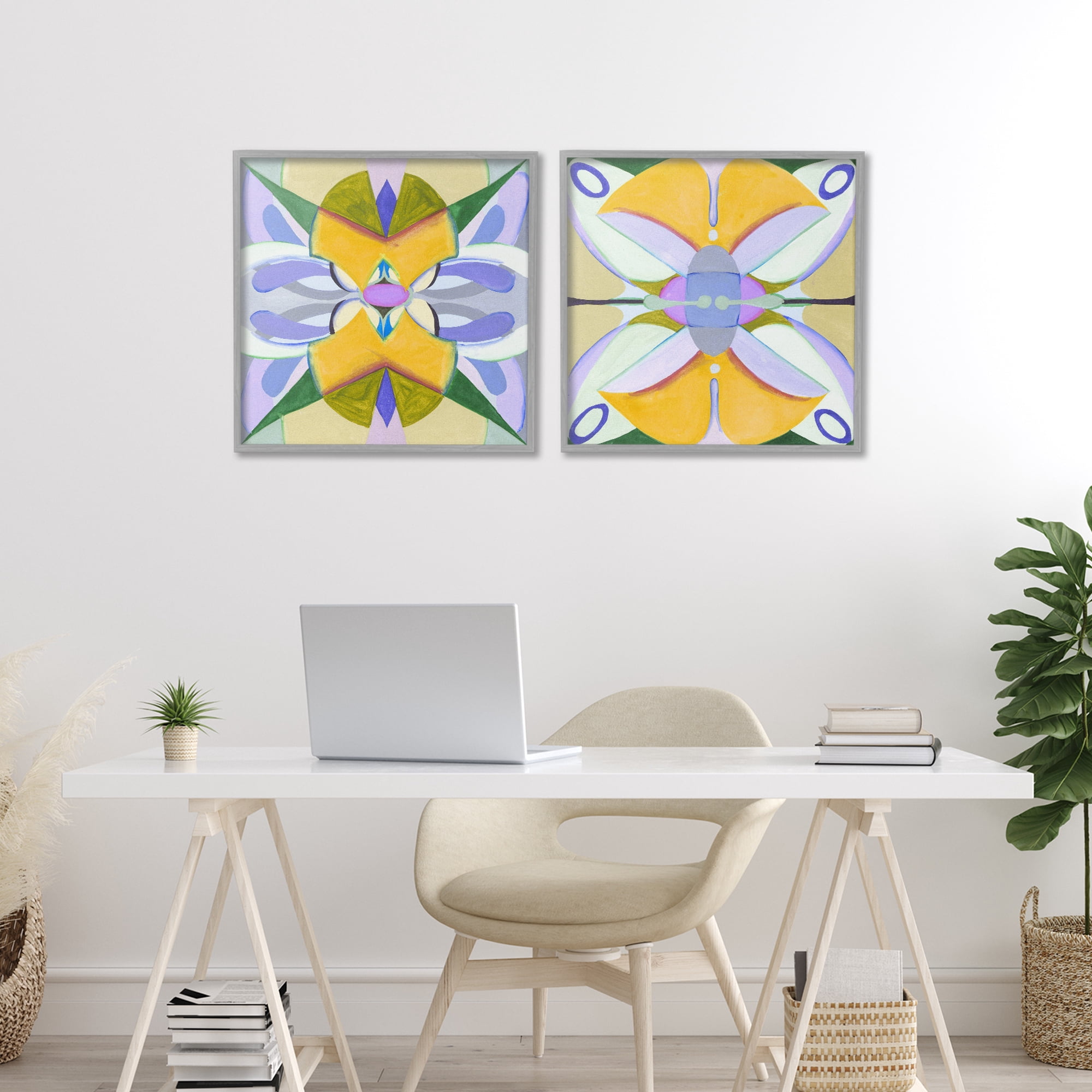 Stupell Industries Kaleidoscopic Revival Hues 2 Piece Gray Framed Giclee Art Set, design by Melissa Wang