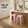24 Inch Backless Metal Counter Stool Set of 2, Pink, Stackable with ...