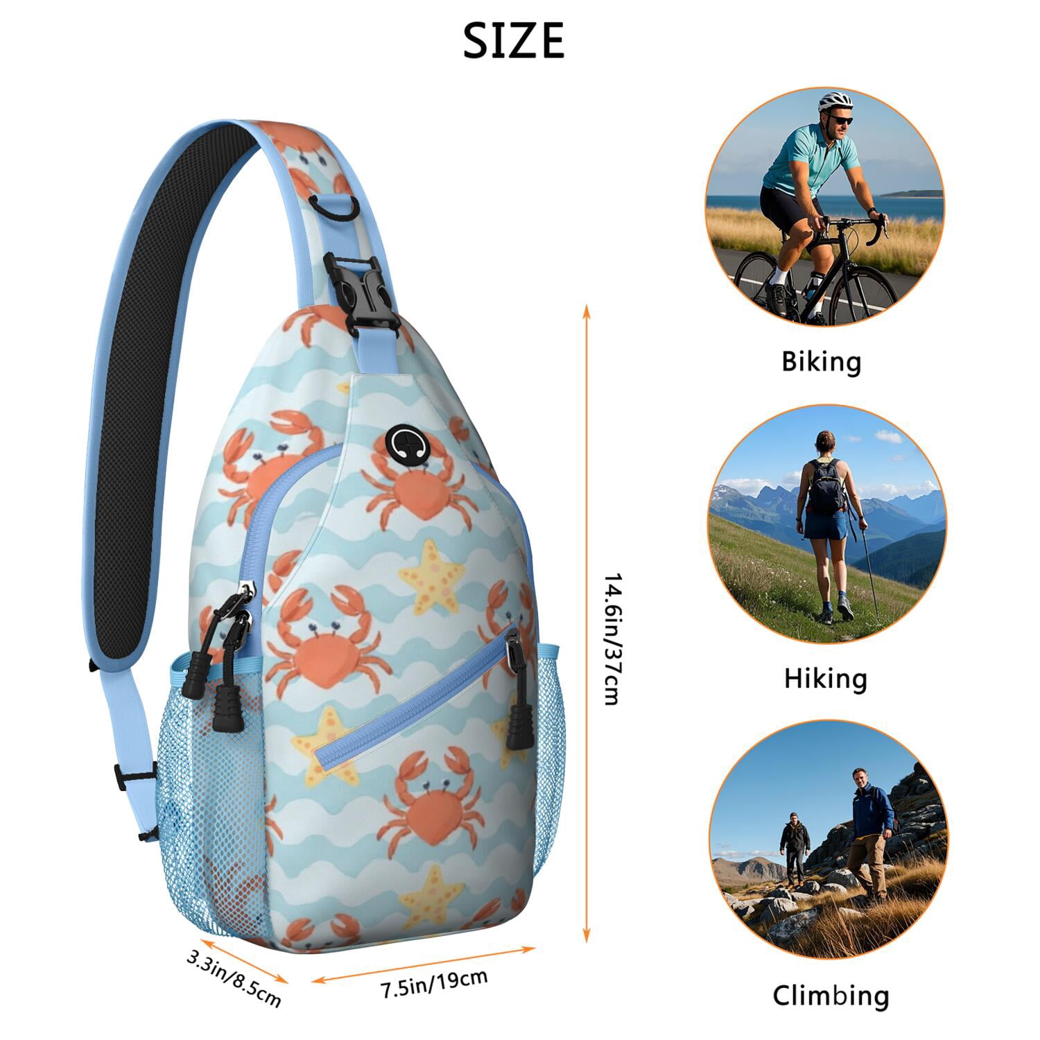 Sling Backpack Small BackpackCrossbody Sling Bag for Hiking Dating Gym Cycling Working Marine Adorable Crab