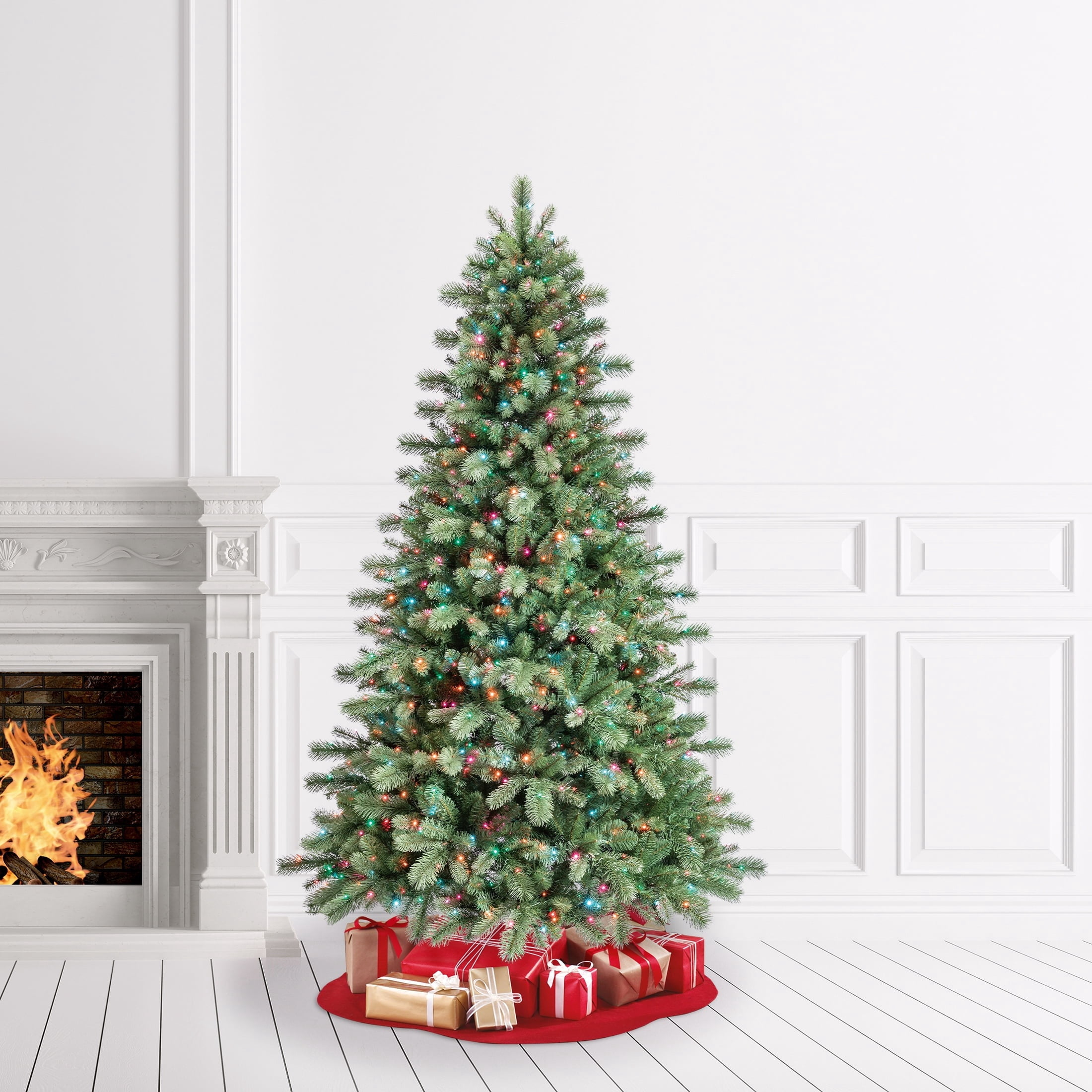 7.5' Pre-Lit Valencia Fir Green Artificial Christmas Tree with LumaDazzle Color-Changing Twinkle LED Lights, Quick Set, and Stand, by Holiday Time