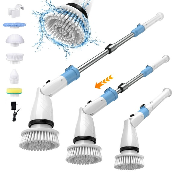 YOMA Electric Spin Scrubber, Cordless Bathroom Scrubber Cleaning Brush 1.5H Power with Adjustable Handle & 5 Replaceable Cleaning Heads for Shower Bathroom Tub Tile