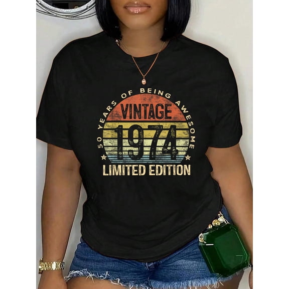 50 Year Old Gifts Vintage 1974 Limited Edition 50th Birthday T-Shirt Women's Men's Graphic Tee Casual Tops
