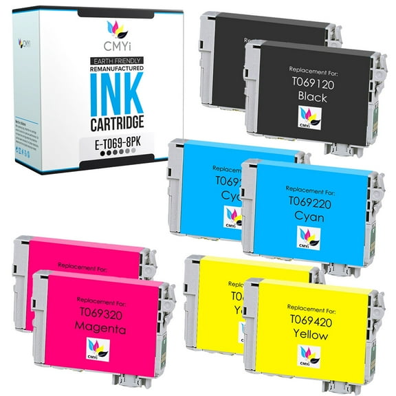 CMYi 69 Combo Pack of 8 Ink Cartridges compatible for Epson 69 - Stylus NX11, NX110, NX115, NX200, NX215, NX300, NX305, NX400, NX410, NX415, NX510, NX515, NX615 (2 Black, 2 Cyan, 2 Magenta, 2 Yellow)