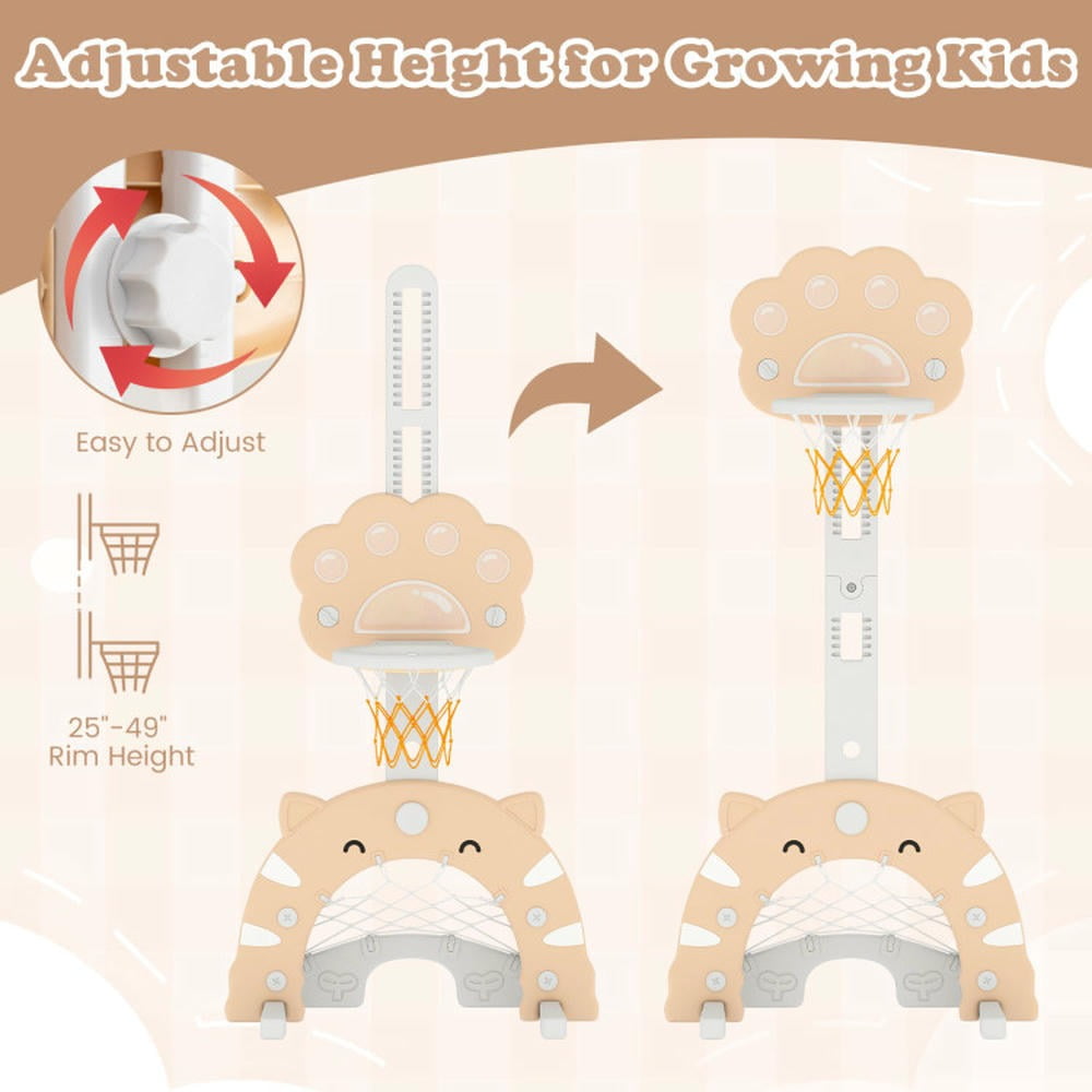 Barara King 3 in 1 Basketball Hoop with Basketball and Foldable Rim, Basketball Hoop Stand for Indoor, Outdoor, Beige