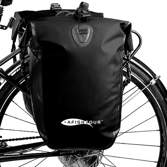 AFISHTOUR Waterproof Bike Panniers, 25L Bike Bags for Bicycles Rear Rack, Bicycle Saddle Bag for Grocery (Black, 1 PCS)
