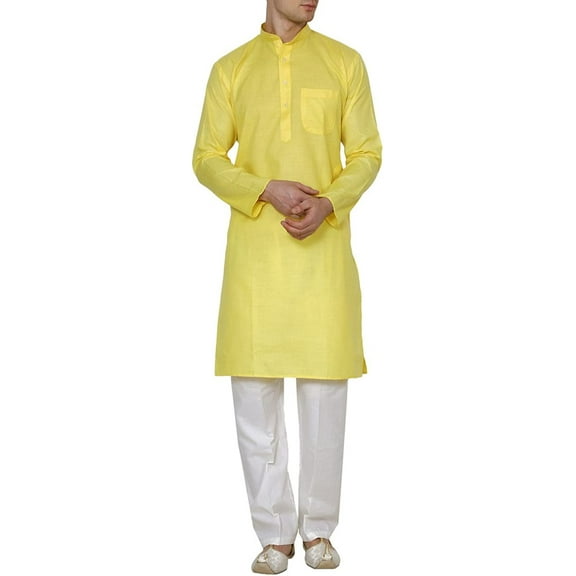 Royal Men's Yellow Linen Cotton Kurta Pyjama Set For Comfort Wear