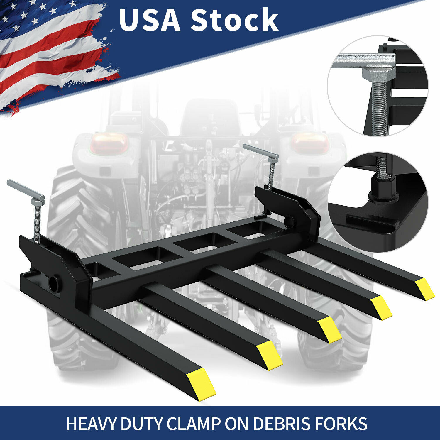 42" Clamp On Debris Forks Tractor Skid Steer Loader Attachment Heavy