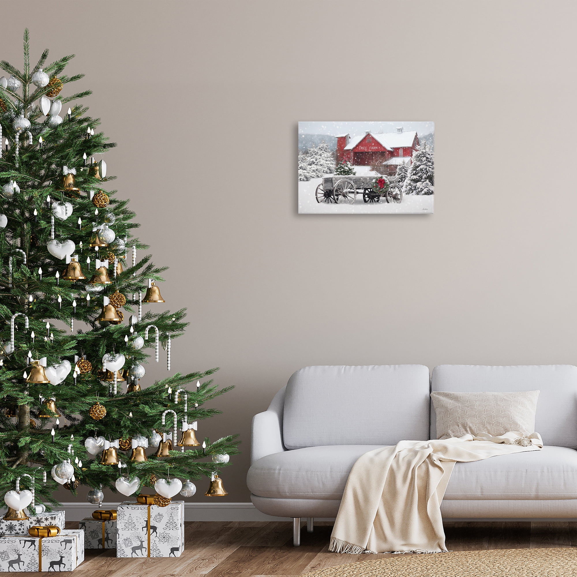Stupell Industries Winter Wagon & Barn Holiday Painting Gallery Wrapped Canvas Art Prints Wall Art, 24 x 16