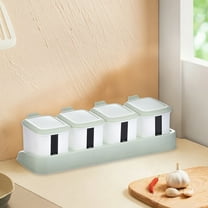 Vacemry Under $5 4 Jar Spice Organizer, Press Type Condiment Storage Box with Individual Lids, Kitchen Countertop Organizer for Cooking Baking, Plastic Seasoning Keeper Set