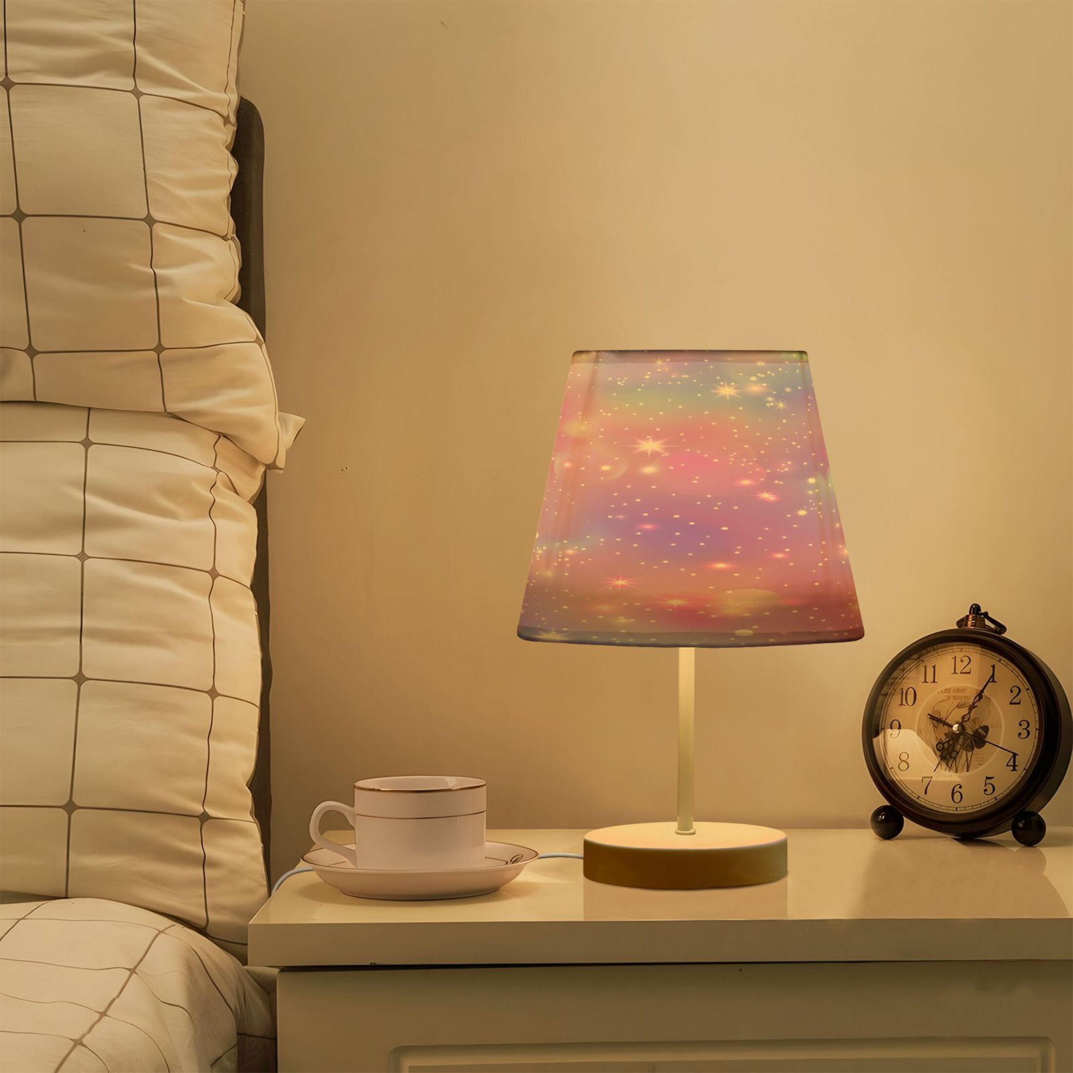 Pink Sky with Stars Desk Lamp LED Table Nightstand Lamps with 3 Color Temperatures for Home Bedroom Living Room Decor 8x12
