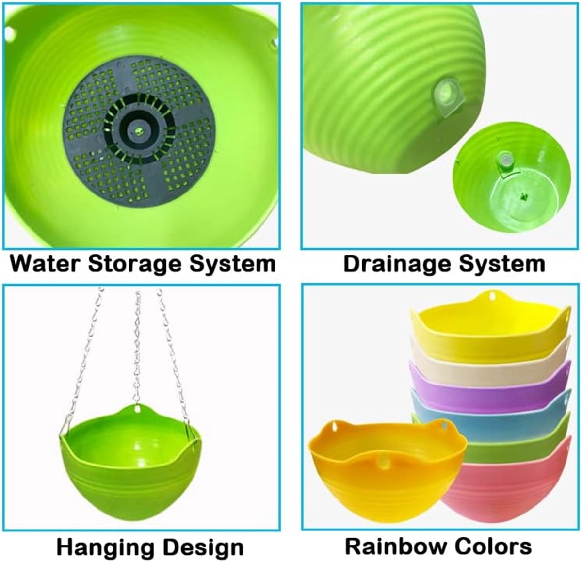 Tutuviw 7 Pack Colorful Hanging Planter Pots for Indoor Outdoor,Self Watering Hanging Planters,Plastic Hanging Flower Pots Hanging Planter Basket Container with Drainer & Hanging Chain