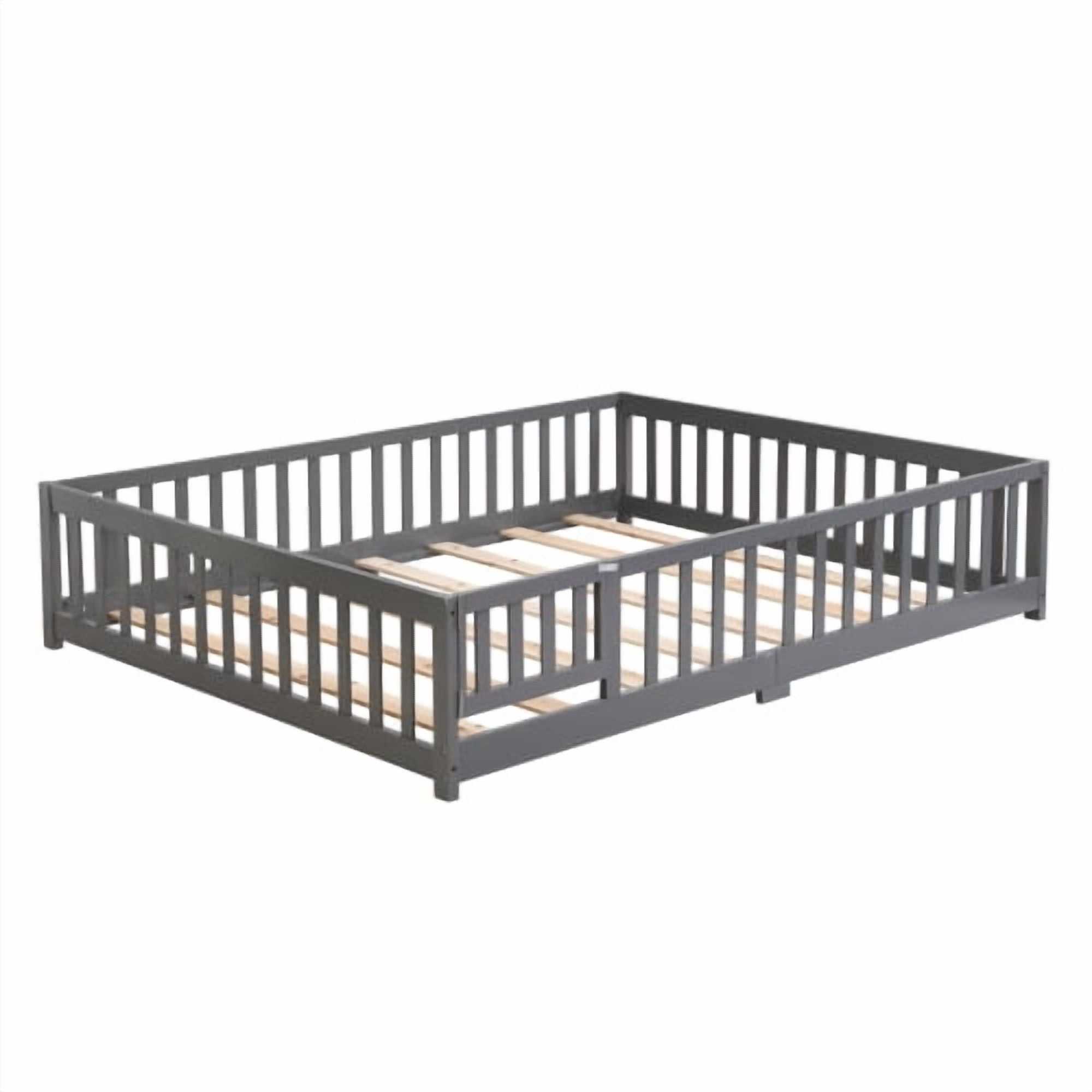 ASINMAK Floor Bed with Door and Fence, Gray