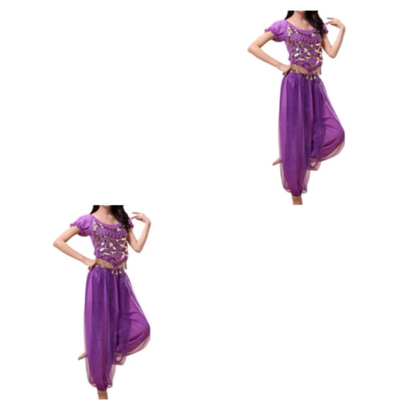 Sonducket Pantalones de danza del vientre indio para mujer, conjunto de traje con parte trasera de baile, traje de manga profesional, Morado oscuro SG 2piezas