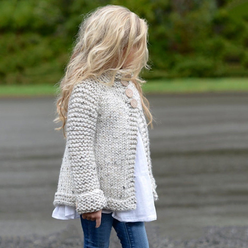 Mercatoo Toddler Baby Girls Outfit Clothes Button Knitted Sweater Cardigan Coat Tops Kids Girls Autumn Winter Clothes Set