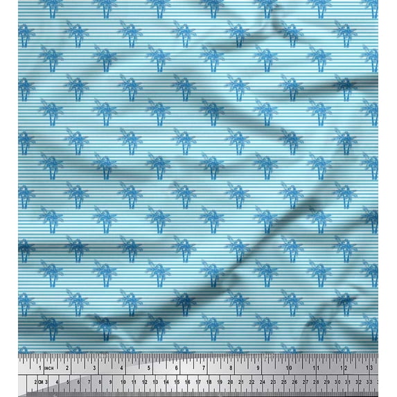 Soimoi Cotton Jersey Fabric Stripe & Palm Tree Print Fabric by The Yard 58 Inch Wide