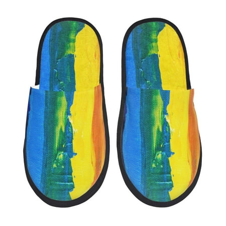 Balery Rainbow Colored Slient Indoor Furry Fleece Comfort House Shoes Soft Non-Slip Home Shoes Cotton slippers House Slippers-- Large