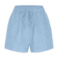thumbnail image 4 of Miluxas Casual Stretchy Denim-Like Walking Shorts for Women Summer Drawstring Elastic Waist Straight Leg Jeans with Pockets Light Blue, 4 of 9