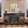 thumbnail image 2 of Dextrus TV Stand with LED Lights for TVs up to 70", Entertainment Center Media Console Cabinet with Glass Door, Rustic Gray, 2 of 7