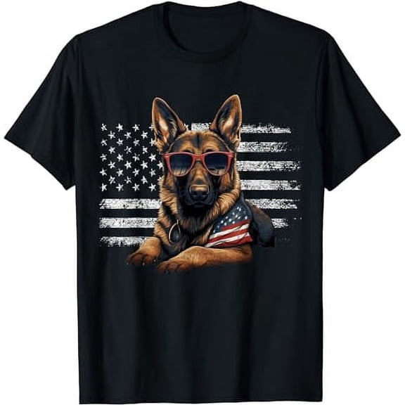 German Shepherd Dad Mom Dog Lover American Flag 4th Of July T-Shirt