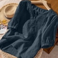 thumbnail image 4 of DeHolifer Linen Shirts for Women Summer Retro Embroidered 3/4 Sleeve Boho Peasant Tops Dressy Casual Blouses Navy XL, 4 of 4