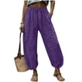 thumbnail image 5 of aohooy Women's Lightweight Travel Pants Drawstring Flowy Palazzo Elastic Waist Trousers with Pockets Cotton Summer Lounge Pant Purple,S, 5 of 7