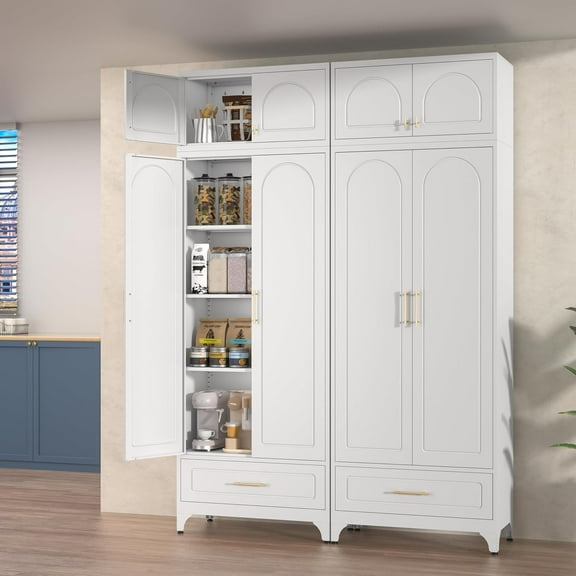 90-Inch Freestanding Kitchen Cupboard in White for Dining and Living Rooms