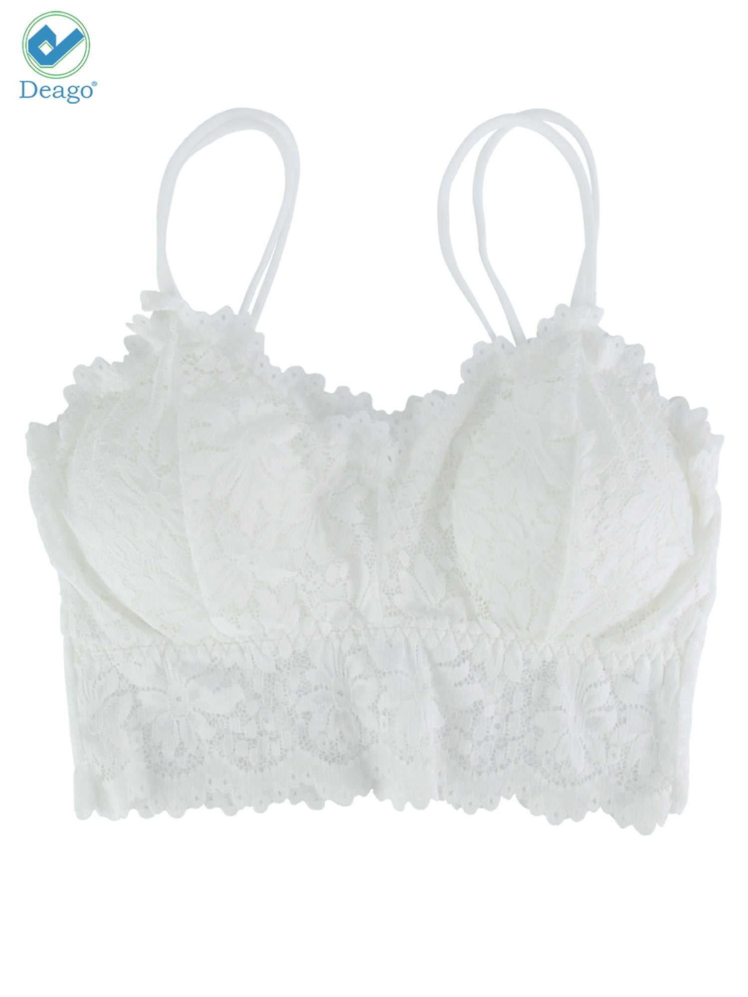Buy N-Gal Polyester Spandex Lace Strappy BackNon Padded Crop Top Bralette  Slip On Bra - White Online